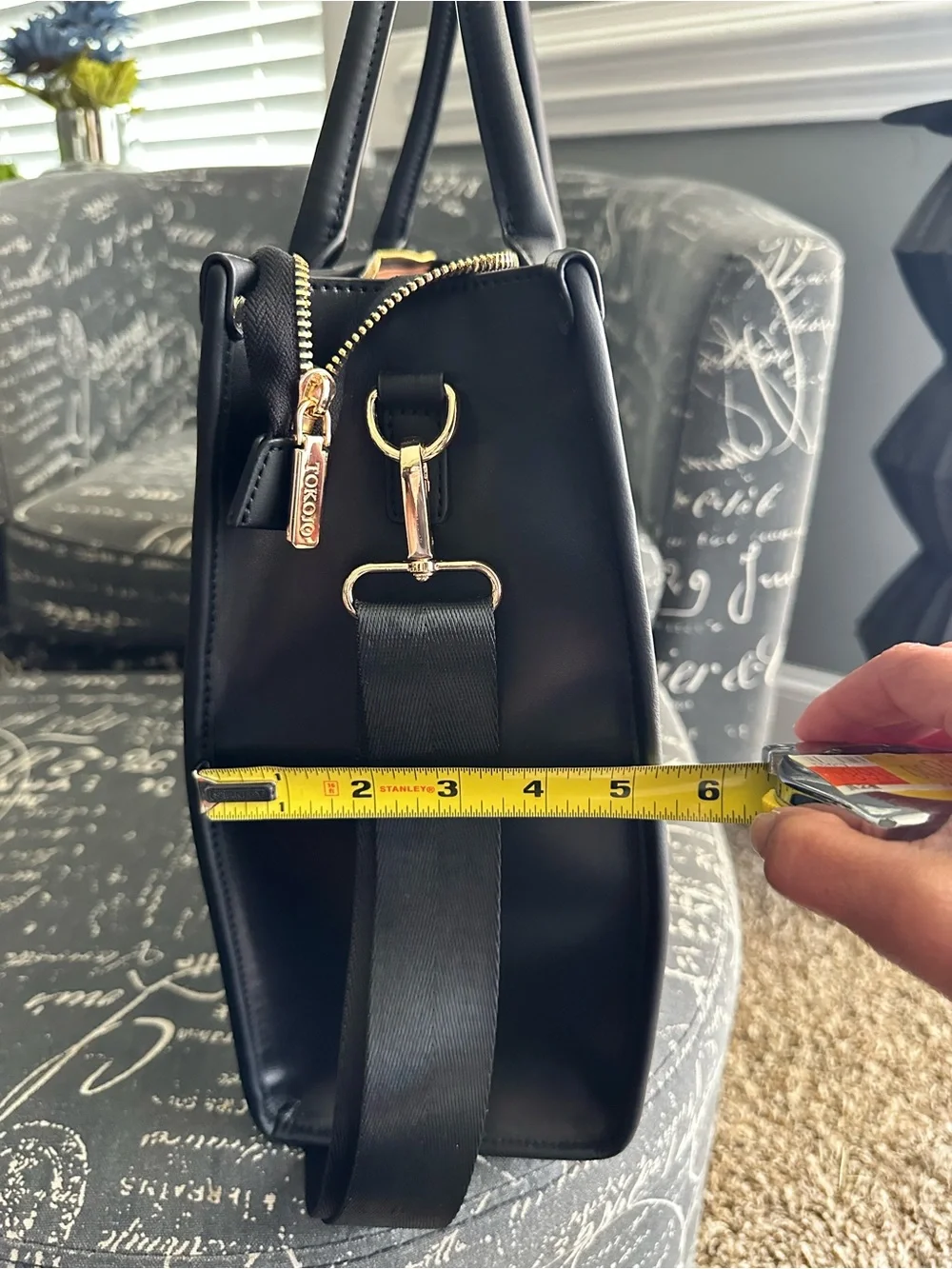 Black Quilted Laptop Bag with Tassel